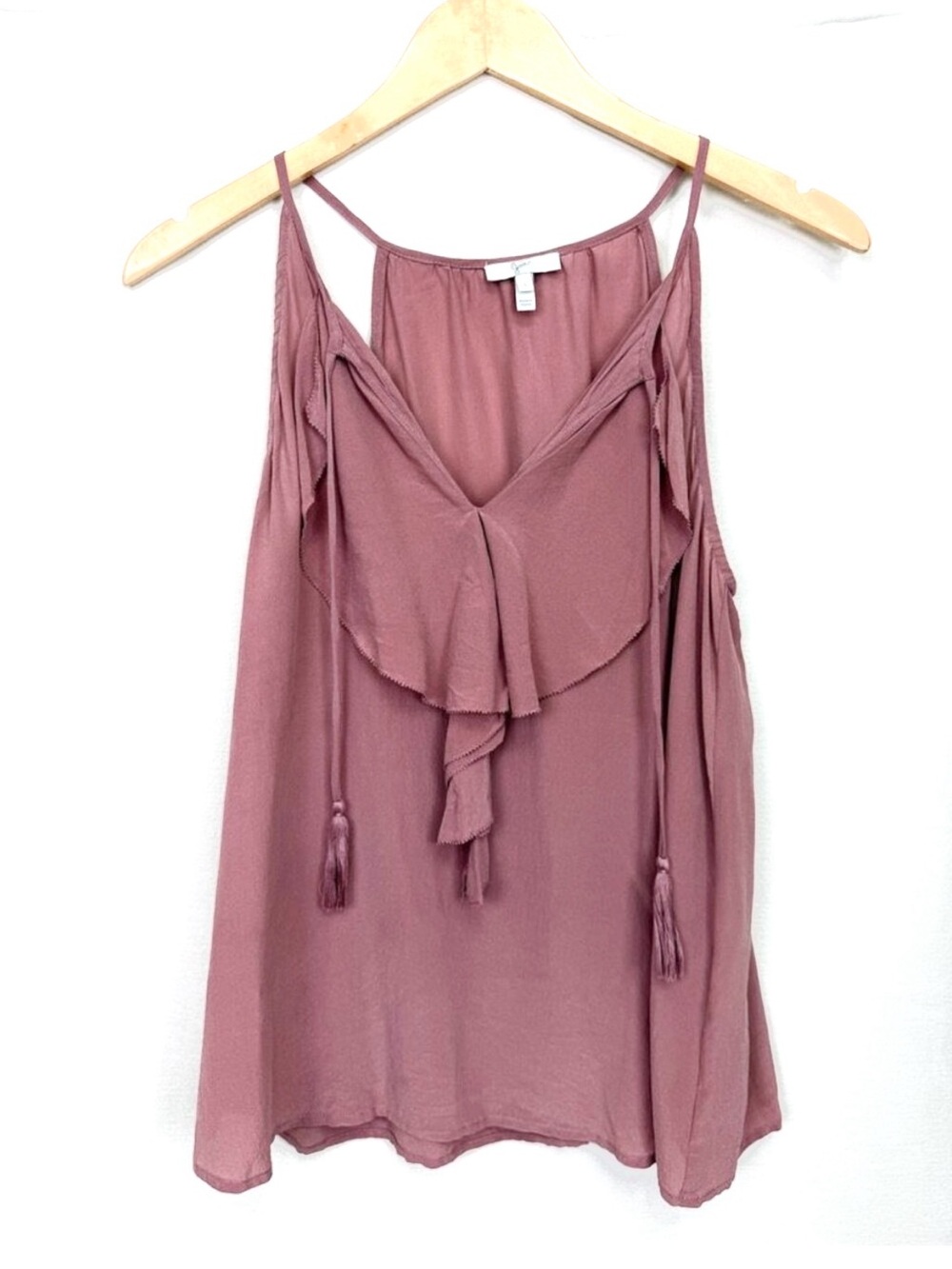Joie Corisande 100% Silk Mauve Pink Boho Ruffle Tassel Camisole Cami Tank Top S